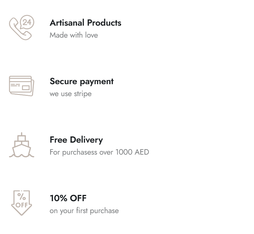 Artisanal Products · Secure Payment · Free Delivery · 10% OFF